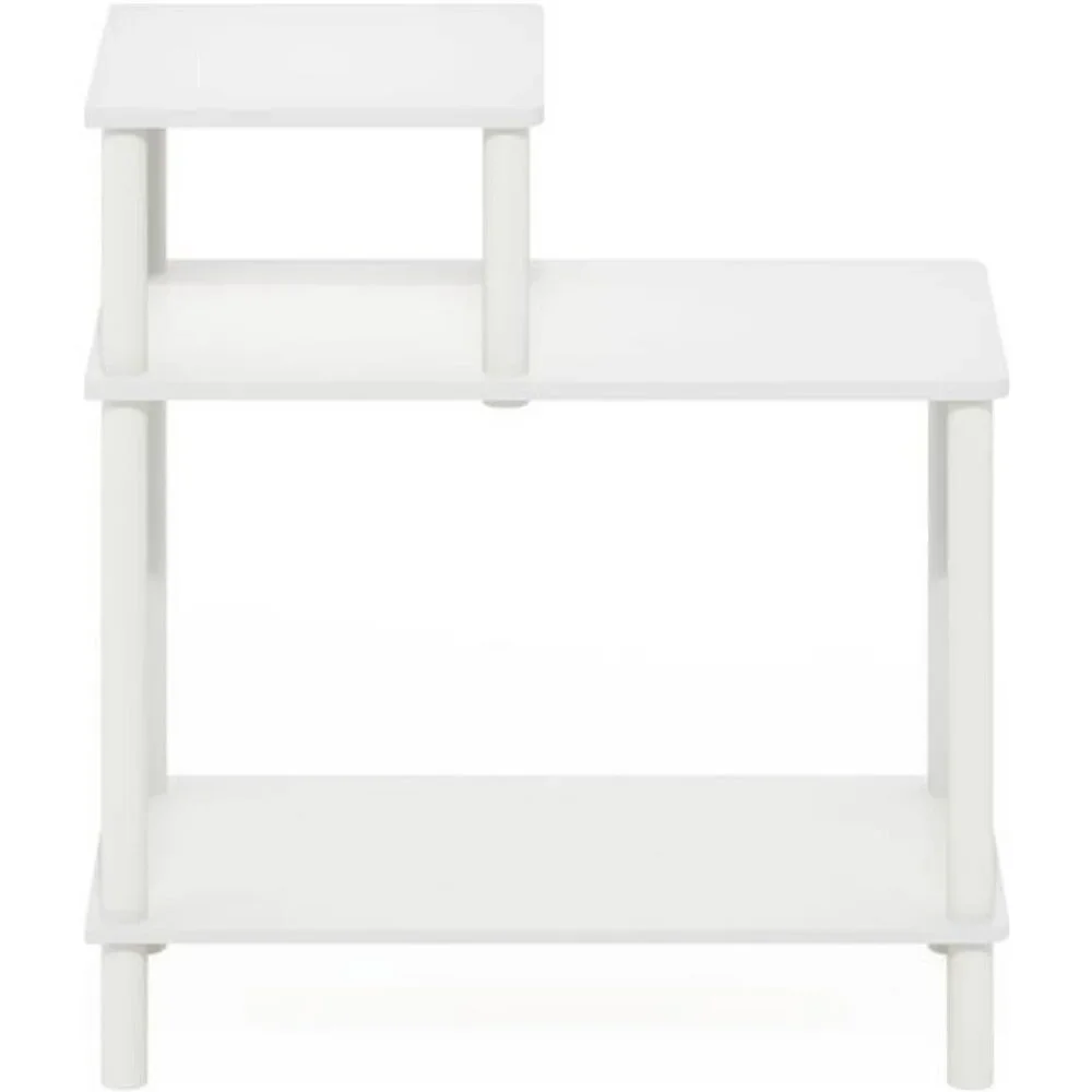 Furinno 3 Tier Sofa Side Table White End Table with Shelves Small Space Furnitur